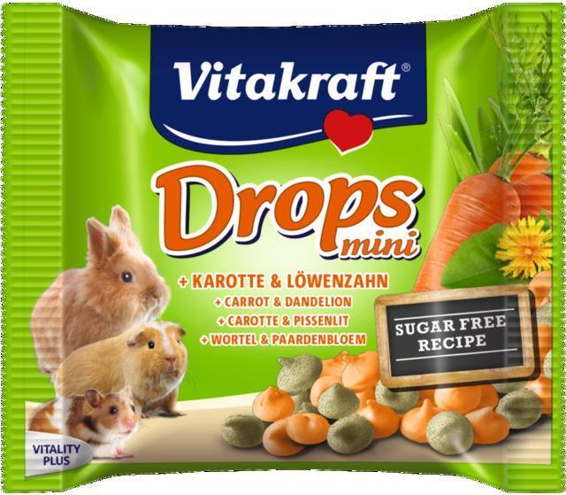 169857.jpg Vitakraft väikelooma maius Drops Mini porgandi ja võilillega, 40 g - Pilt 1