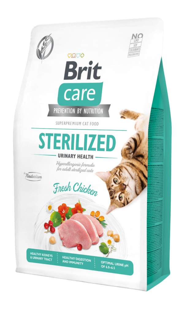Brit Care teraviljavaba hüpoallergeenne täistoit täiskasvanud steriliseeritud kassidele värske kanalihaga, 2 kg