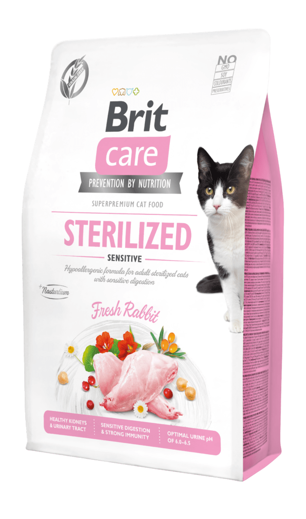 Brit Care teraviljavaba hüpoallergeenne täistoit küülikulihaga täiskasvanud steriliseeritud tundliku seedimisega kassidele, 2 kg