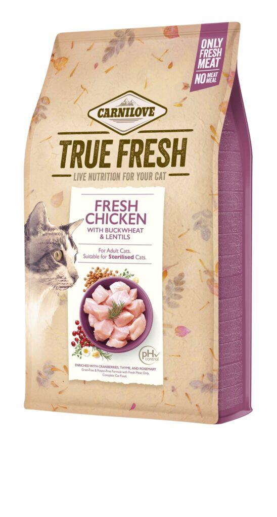 Carnilove True Fresh kanaga teravilja- ja kartulivaba täissööt täiskasvanud ja steriliseeritud kassidele, 0,34 kg