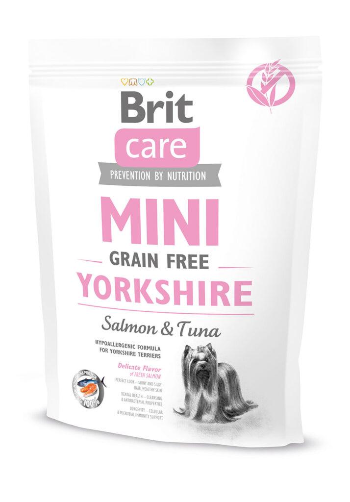 Brit Care Mini teraviljavaba täisväärtuslik toit Yorkshire terjeritele lõhe ja tuunikalaga, 0,4 kg