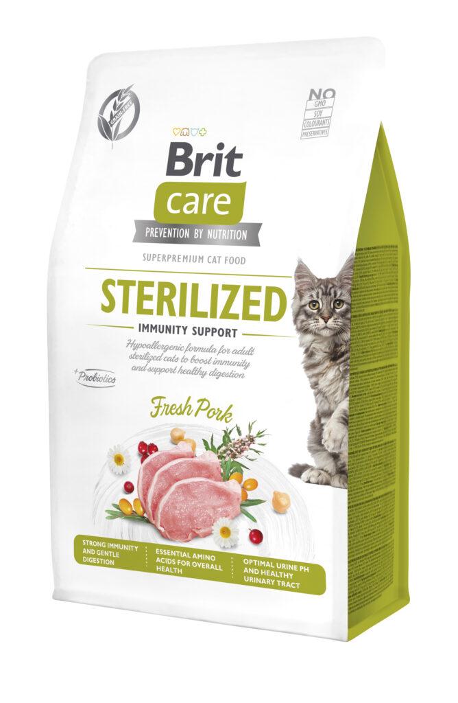 Brit Care teraviljavaba hüpoallergeenne täistoit täiskasvanud steriliseeritud kassidele värske sealihaga, 0,4 kg
