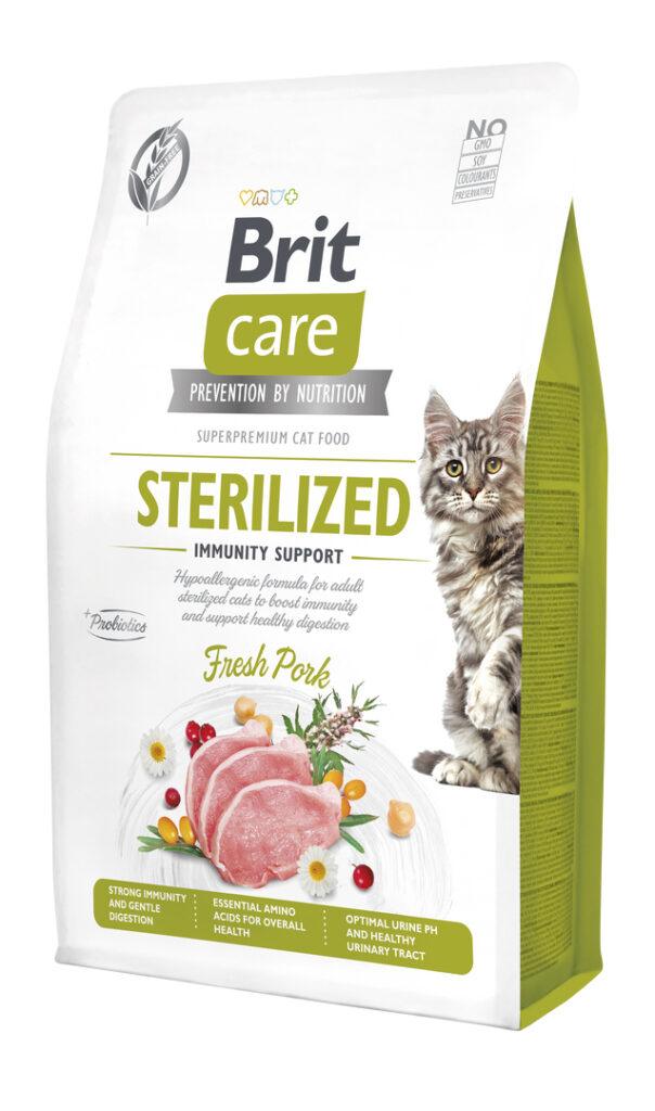 Brit Care teraviljavaba hüpoallergeenne täistoit täiskasvanud steriliseeritud kassidele värske sealihaga, 2 kg