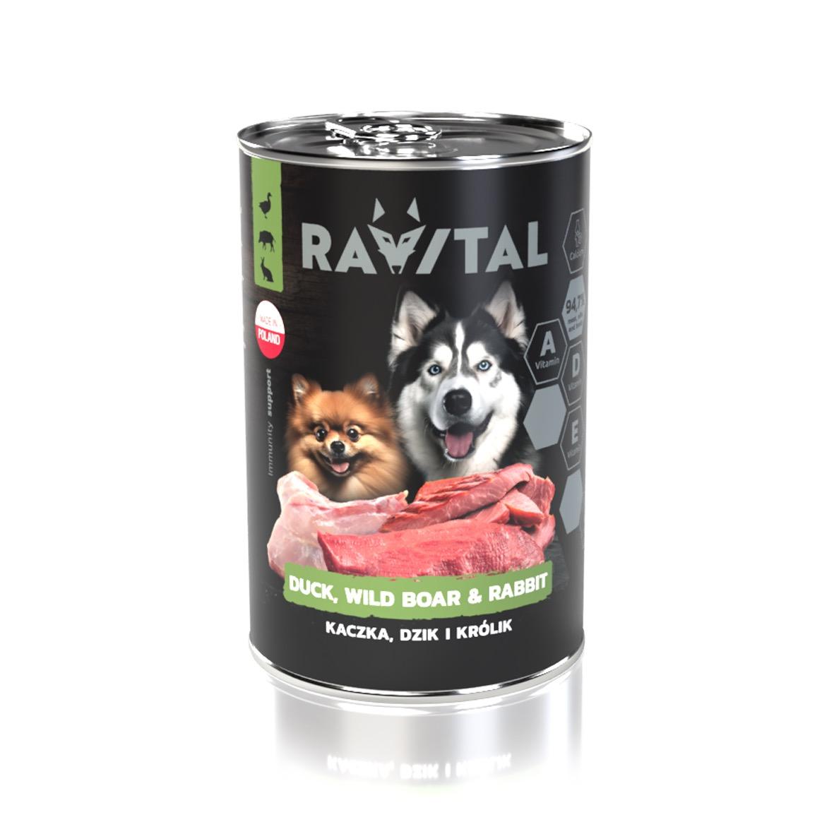 5905910454439.jpg Ravital Duck, Wild Boar & Rabbit konserv koerale 400g - Image 1