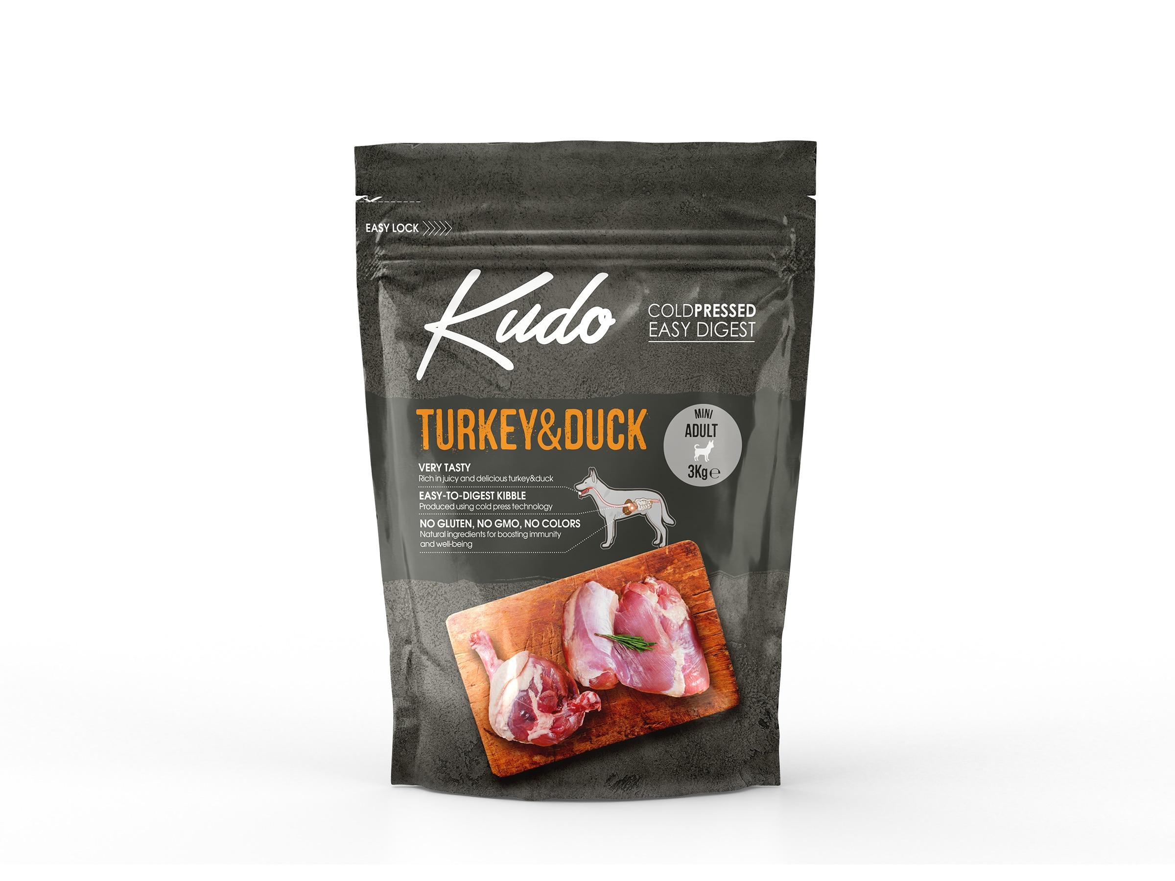 8606109019664.jpg Kudo Turkey & Duck Mini külmpressitud koeratoit 3kg - Image 1