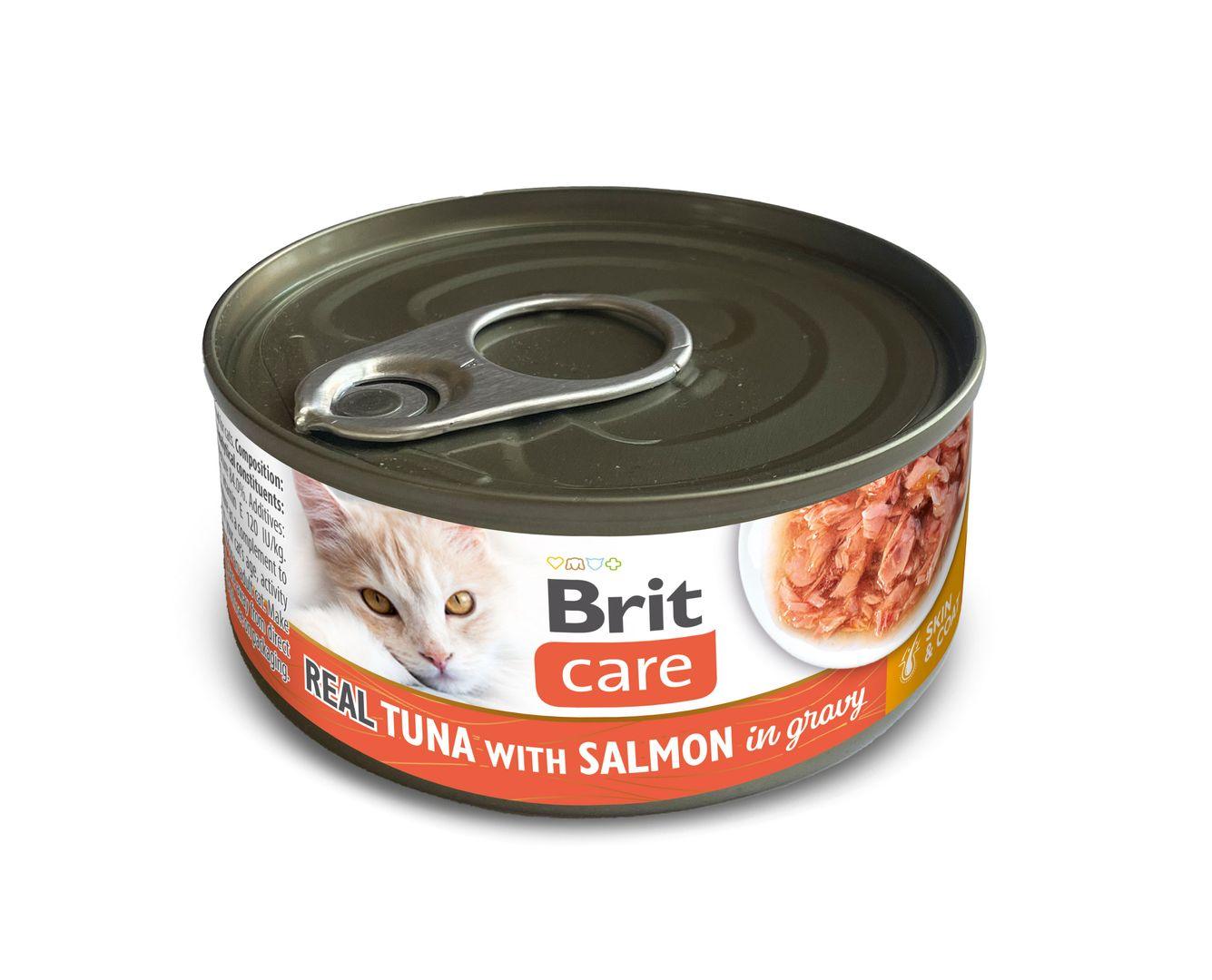 8595602579655.jpg Brit Care Real Tuna with Salmon in gravy konserv kassidele 80g - Pilt 1