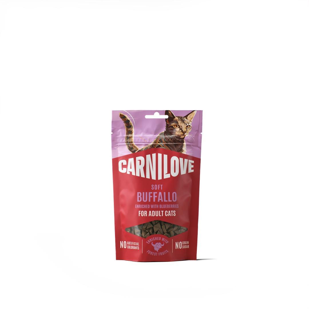 8595602582563.jpg Carnilove Buffalo with Blueberries maiused kassile 50g - Pilt 1
