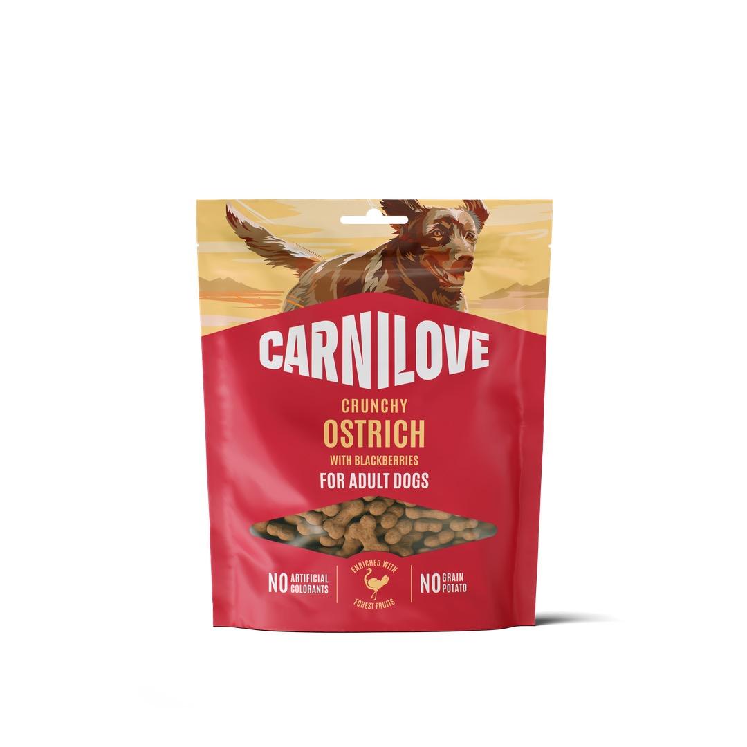 8595602582587.jpg Carnilove Ostrich with Blackberries maiused koerale 200g - Pilt 1