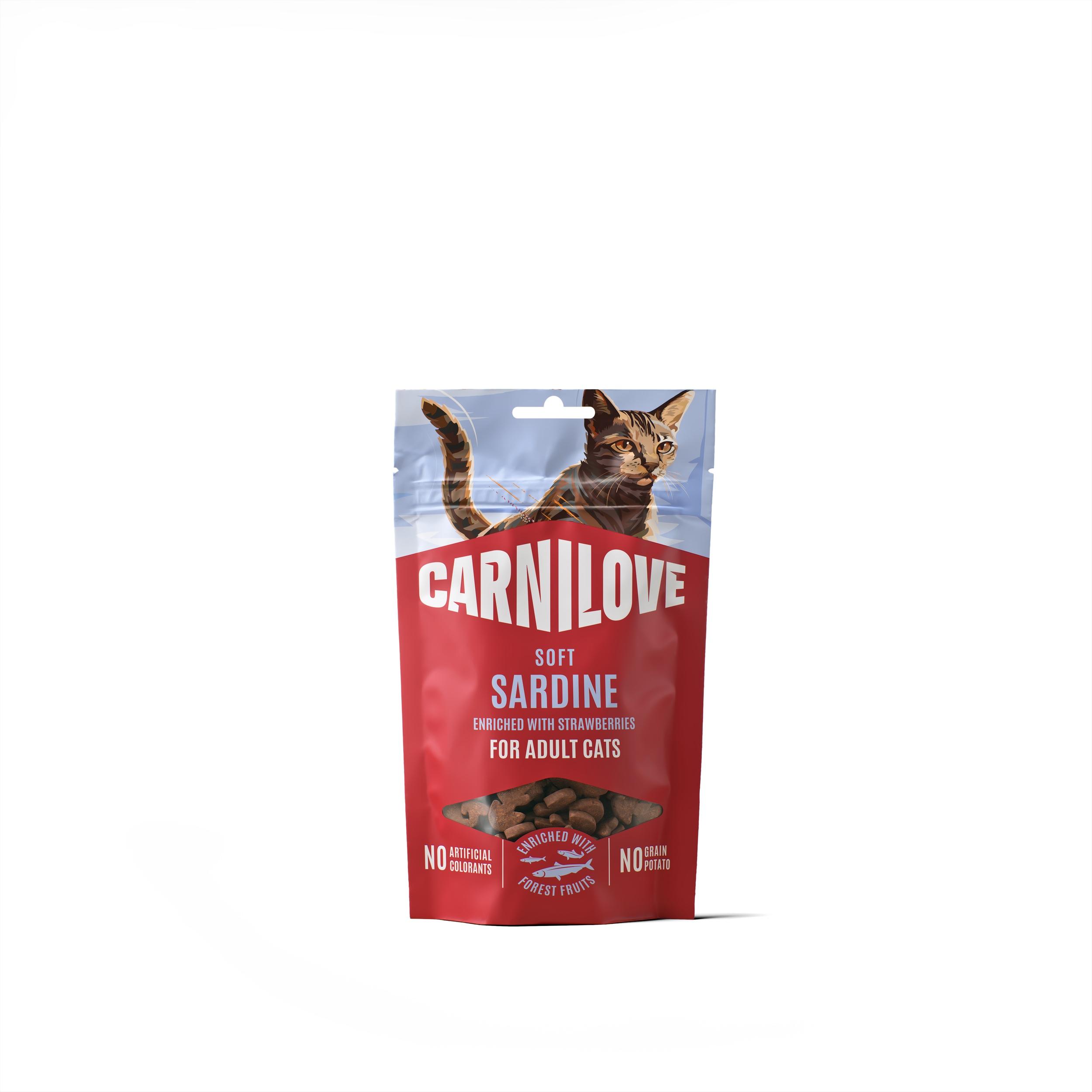 8595602582556.jpg Carnilove Sardine with Strawberries maiused kassidele 50g - Pilt 1
