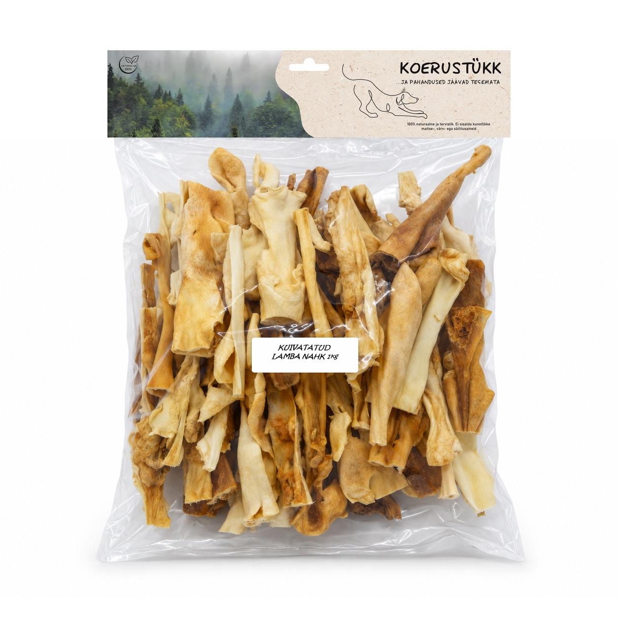 722777195504.jpg Koerustükk kuivatatud lamba nahk koerale 1kg - Pilt 1