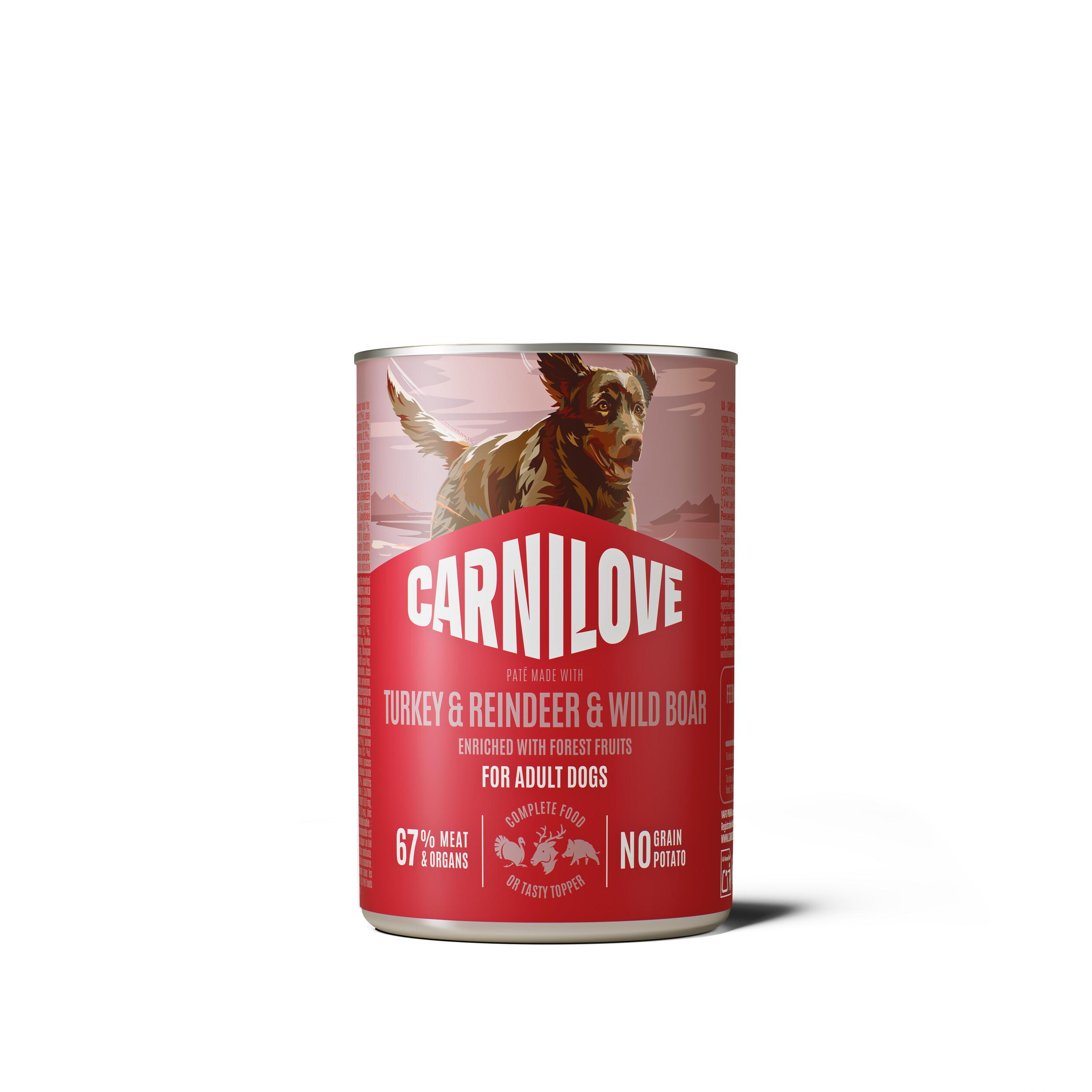 8595602582846.jpg Carnilove Turkey & Reindeer & Wild Boar konserv koertele 400g - Pilt 1